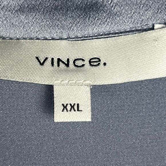 Vince Women's Size XXL 100% Silk Band Collar Blouse Iris Blue Long Sleeve - Picture 7 of 10